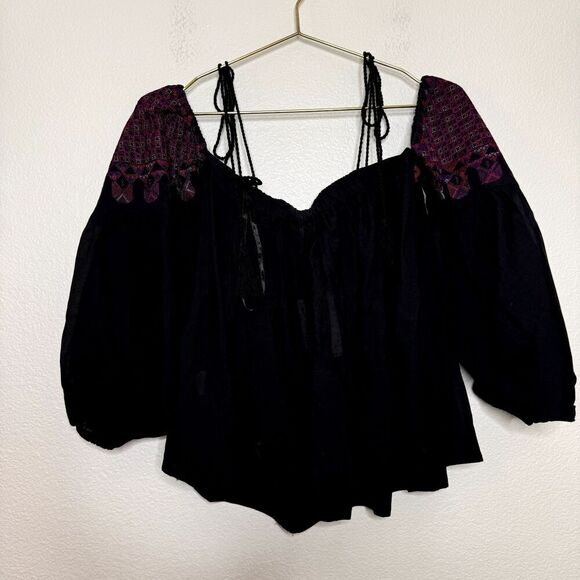 Free People Top XS Embroidered Vacay Vibin Boho Tassel Babydoll Cotton Hippie - Picture 10 of 10